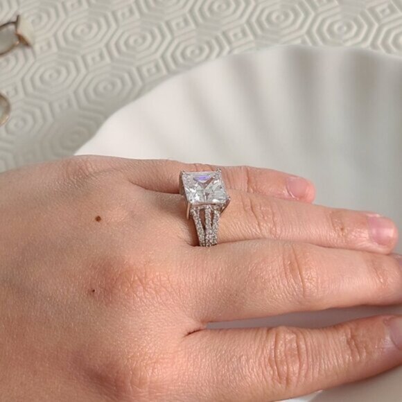 Vintage Sterling Silver 925 Radiant Cut CZ Cocktail Statement Ring Size 6 - Picture 13 of 14